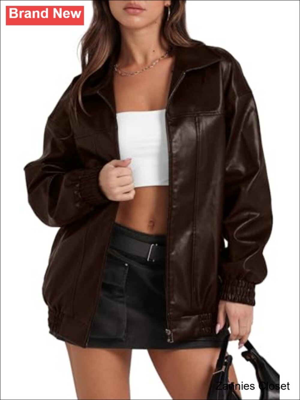 ✨ Sampeel Oversized Faux Leather Motorcycle Bomber Jacket Women Y2K Fall Winter